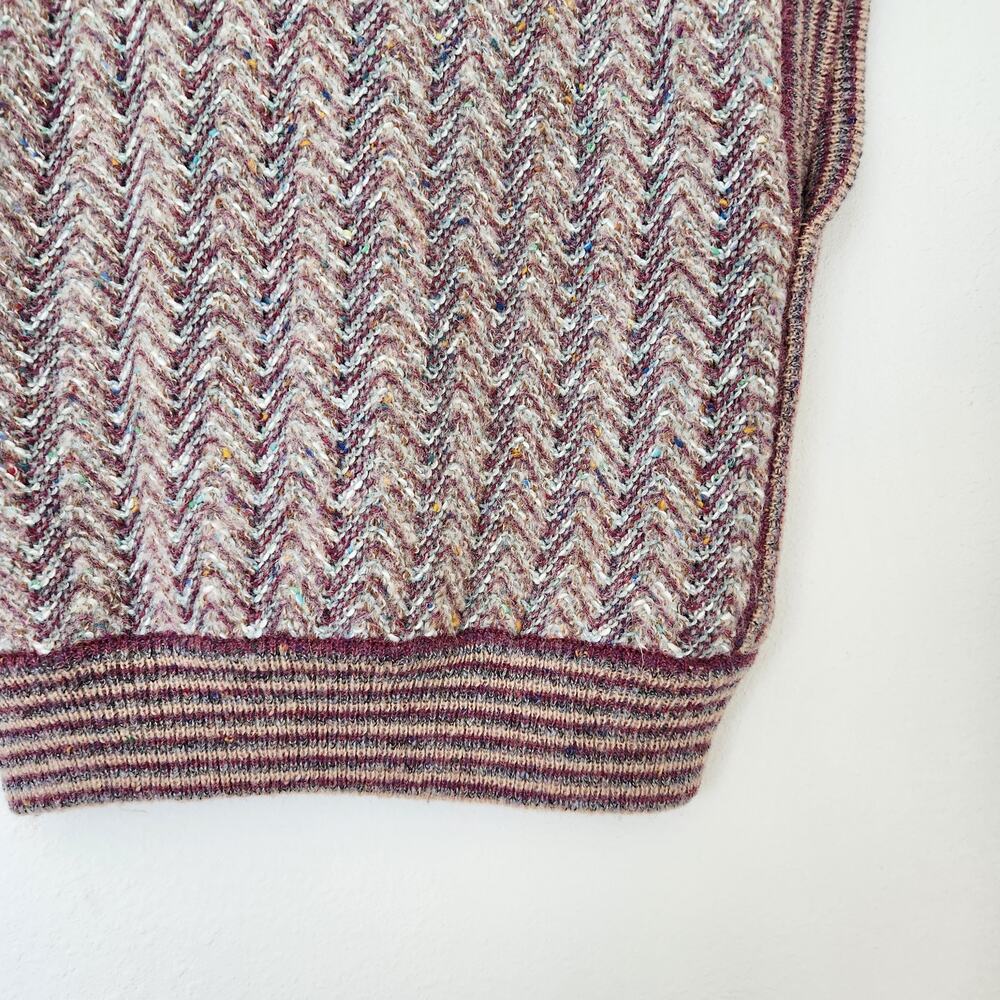 80s Vintage Knit Sweater Vest Wool Maroon Multicolor Chevron Academia 90s M - Picture 6 of 8